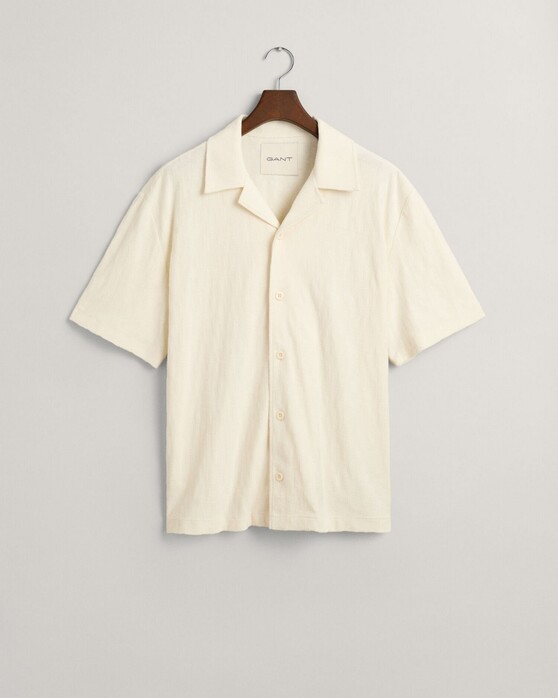 Gant Soft Terry Jacquard Short Sleeve Overhemd Cream