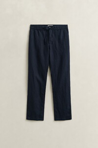 Gant Solid Color Linen Drawstring Pants Evening Blue