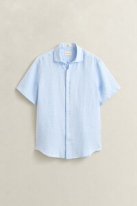 Gant Solid Color Linnen Short Sleeve Overhemd Sky Blue
