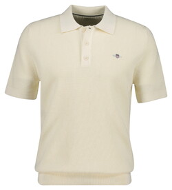 Gant Solid Color Micro Textured Cotton Short Sleeve Polo Pullover Cream