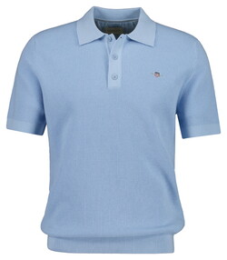 Gant Solid Color Micro Textured Cotton Short Sleeve Polo Pullover Poloshirt Fresh Blue