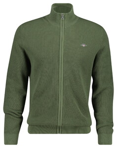 Gant Solid Color Micro Textured Cotton Zip Cardigan Dry Herb Green