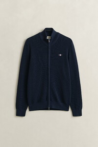 Gant Solid Color Micro Textured Cotton Zip Vest Avond Blauw