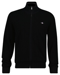 Gant Solid Color Micro Textured Cotton Zip Vest Zwart