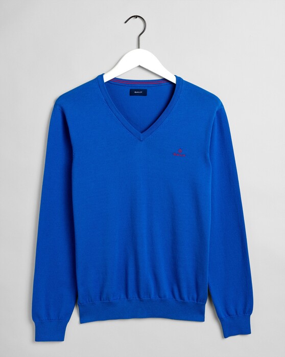Gant Stretch Cotton Contrast V-Neck Pullover Nautical Blue