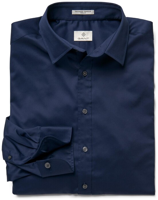 Gant Stretch Plain Sateen Overhemd Donker Blauw
