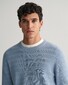 Gant Stripe Textured Cotton Crew Neck Pullover Dove Blue