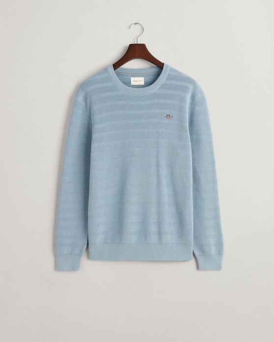 Gant Stripe Textured Cotton Crew Neck Pullover Dove Blue