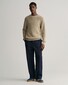 Gant Stripe Textured Cotton Crew Neck Pullover Dried Khaki