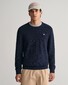 Gant Stripe Textured Cotton Crew Neck Pullover Evening Blue