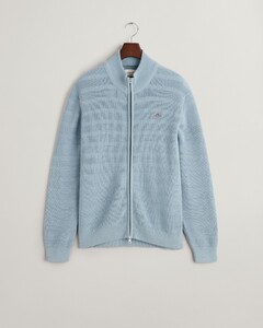 Gant Stripe Textured Cotton Full Zip Cardigan Dove Blue