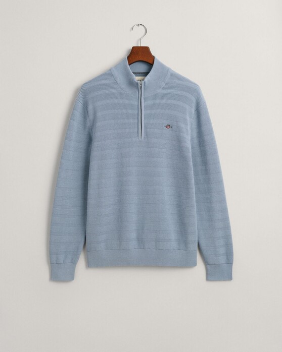 Gant Stripe Textured Cotton Half Zip Trui Dove Blue