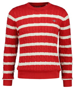 Gant Striped Cotton Cable Crew Neck Trui Rose Red
