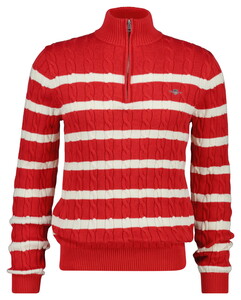 Gant Striped Cotton Cable Half Zip Trui Rose Red