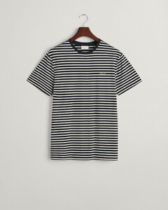 Gant Striped Cotton Crew Neck T-Shirt Zwart