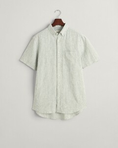 Gant Striped Linnen Short Sleeve Overhemd Kalamata Green