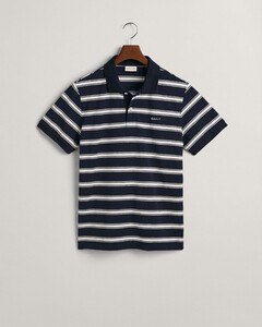 Gant Striped Short Sleeve Cotton Linen Poloshirt Evening Blue