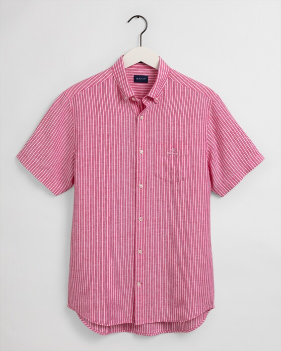 Gant Striped Short Sleeve Linen Shirt Cabaret Pink