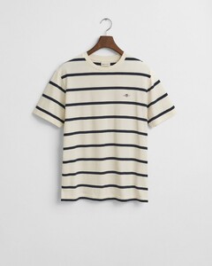 Gant Striped Short Sleeve Organic Cotton Crew Neck T-Shirt Cream