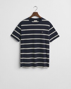 Gant Striped Short Sleeve Organic Cotton Crew Neck T-Shirt Evening Blue