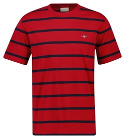 Gant Striped Short Sleeve Organic Cotton Crew Neck T-Shirt Ruby Red