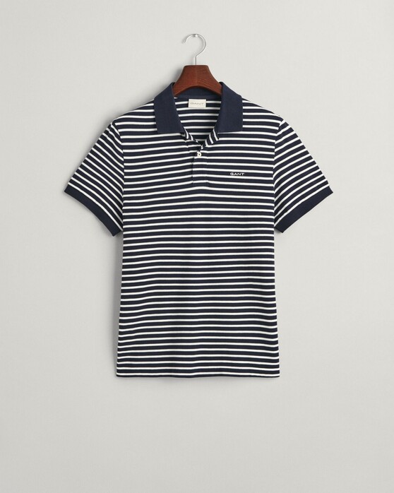 Gant Striped Short Sleeve Piqué Polo Avond Blauw