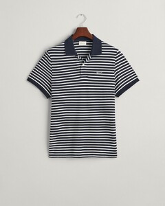 Gant Striped Short Sleeve Piqué Poloshirt Evening Blue