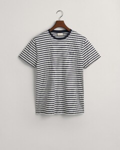 Gant Striped Short Sleeve Subtle Ribbed Crew Neck T-Shirt Avond Blauw