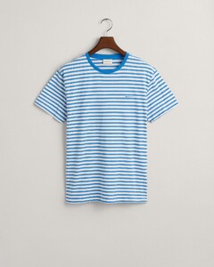Gant Striped Short Sleeve Subtle Ribbed Crew Neck T-Shirt Day Blue