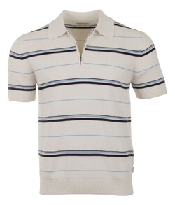 Gant Striped Textured Zip Polo Eggshell