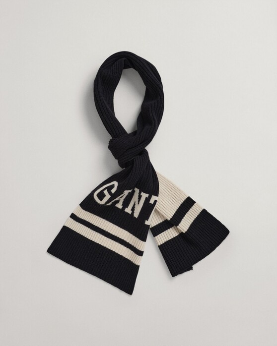 Gant Striped Wool Collegiate Scarf Ebony Black