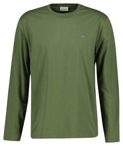 Gant Subtle Logo Embroidery Long Sleeve Round Neck T-Shirt Dry Herb Green