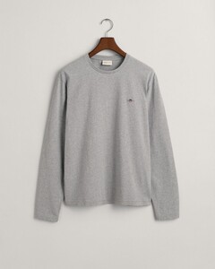 Gant Subtle Logo Embroidery Long Sleeve Round Neck T-Shirt Grijs Melange