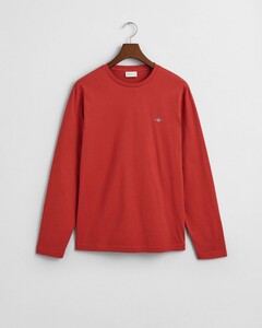 Gant Subtle Logo Embroidery Long Sleeve Round Neck T-Shirt Iron Red