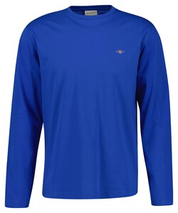 Gant Subtle Logo Embroidery Long Sleeve Round Neck T-Shirt Lapis Blue