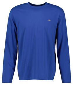 Gant Subtle Logo Embroidery Long Sleeve Round Neck T-Shirt Rich Blue