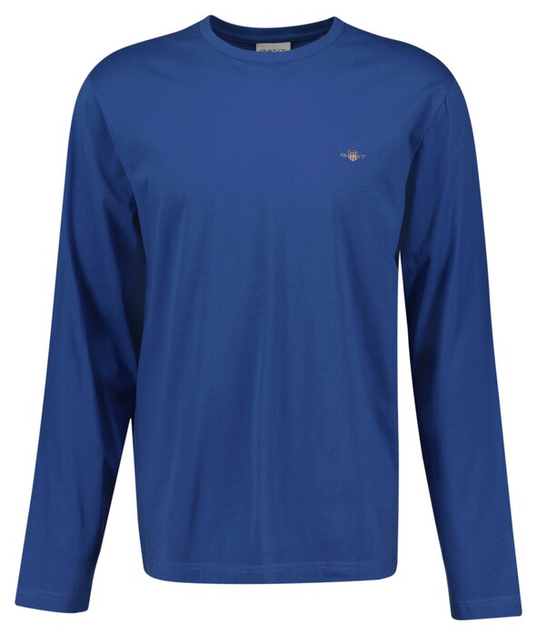 Gant Subtle Logo Embroidery Long Sleeve Round Neck T-Shirt Vintage Blue