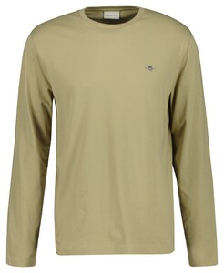 Gant Subtle Logo Embroidery Long Sleeve Round Neck T-Shirt Woody Beige