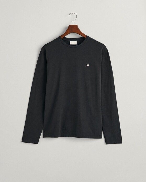Gant Subtle Logo Embroidery Long Sleeve Round Neck T-Shirt Zwart