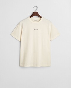 Gant Subtle Logo Embroidery Short Sleeve Ribbed Crew Neck T-Shirt Cream