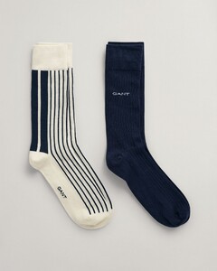Gant Subtle Logo Striped And Solid 2Pack Socks Evening Blue