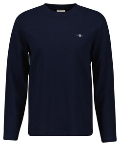 Gant Subtle Textured Long Sleeve Crew Neck T-Shirt Avond Blauw