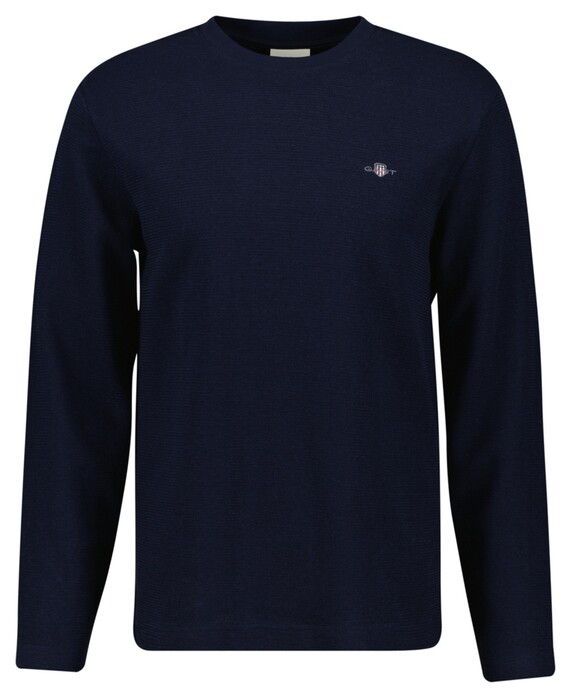 Gant Subtle Textured Long Sleeve Crew Neck T-Shirt Avond Blauw