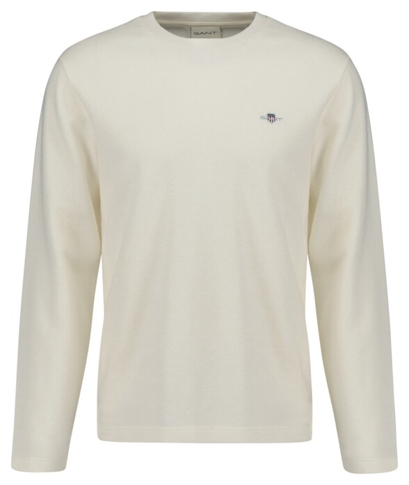 Gant Subtle Textured Long Sleeve Crew Neck T-Shirt Cream