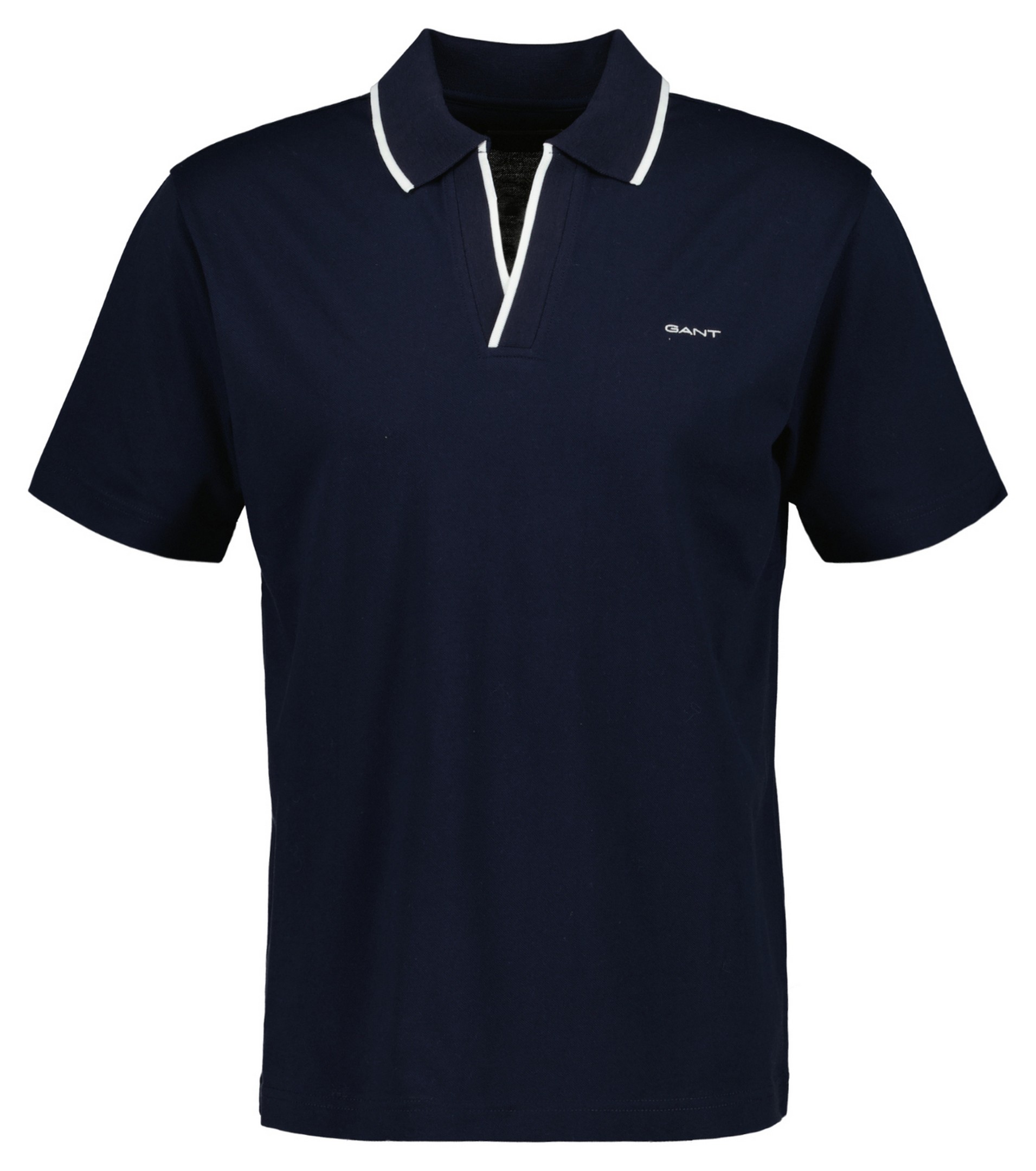 Gant Subtle Tipping No Button Collar Uni Color Polo Avond Blauw