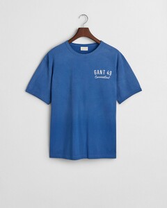 Gant Subtle Varsity Worn Ribbed Crew Neck Organic Cotton T-Shirt Rich Blue