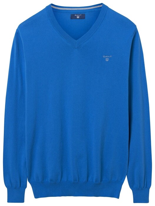 Gant Summer Cotton V-Neck Pullover Mid Blue