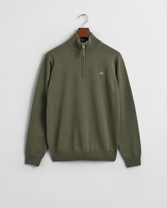 Gant Superfijne Lamswol Half-Zip Trui Juniper Green