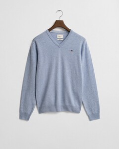 Gant Superfijne Lamswol V-Hals Trui Light Blue Melange