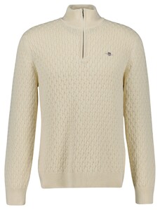 Gant Textured Cotton Half Zip Pullover Cream